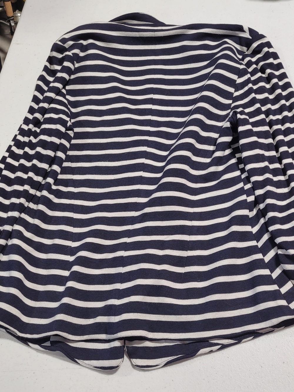 Striped Navy and White Double-Breasted Women's Blazer - Picture 3 of 3